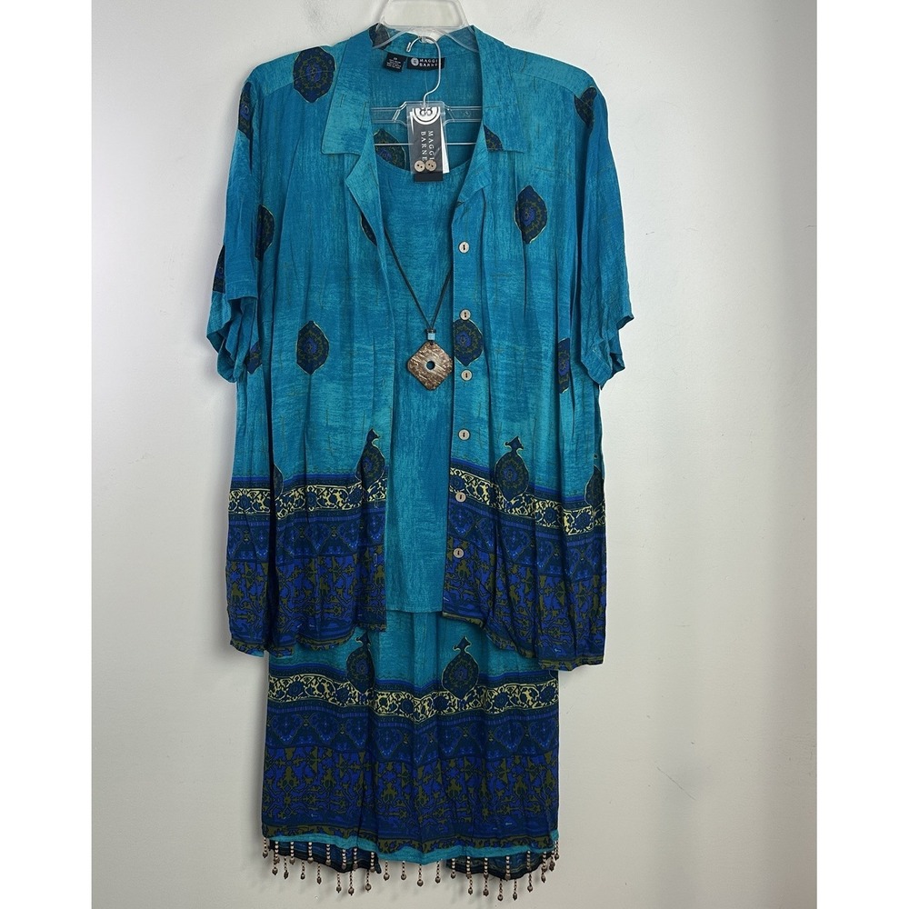 Maggie‎ Barnes Women's 2PC Set Collar Shirt Skirt Size 2X  Resortwear Beaded NWT